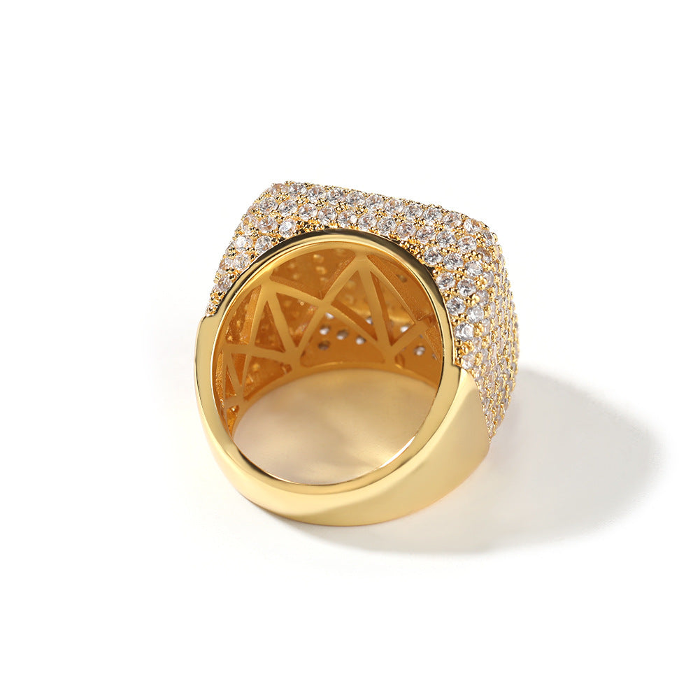 Hip-hop large square ring with zircon