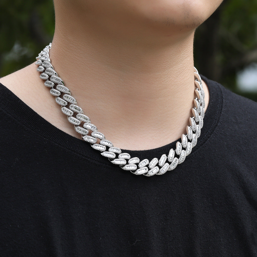High-end copper with zircon inlay, 15mm Cuban chain
