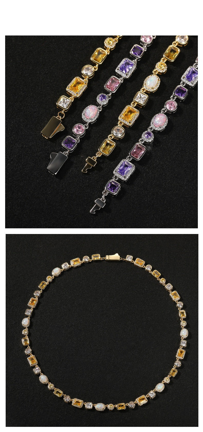 HIPHOP Copper Zirconia Necklace and Bracelet