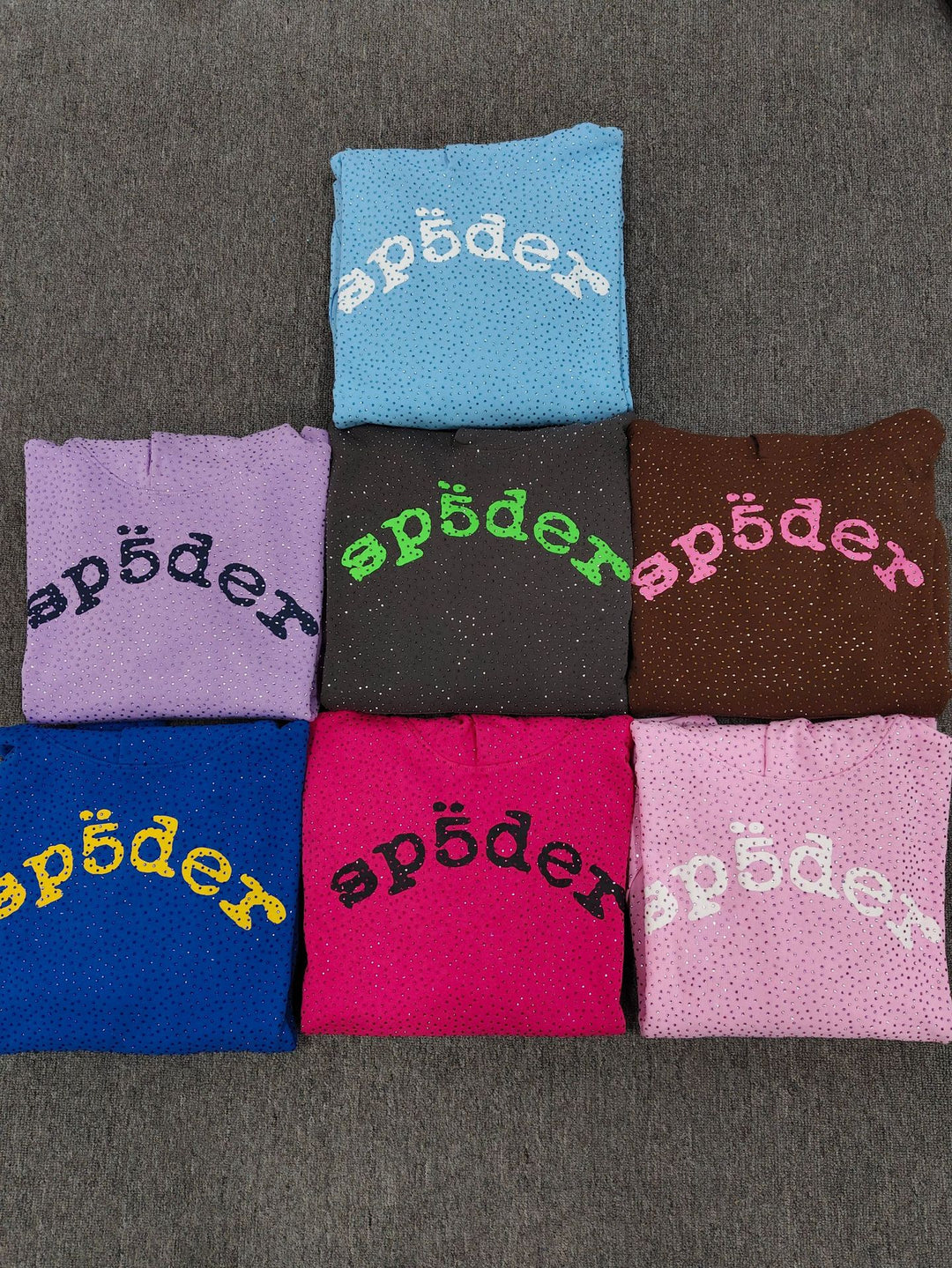 Multi-color full-hot rhinestone Sp5der spider web hoodie