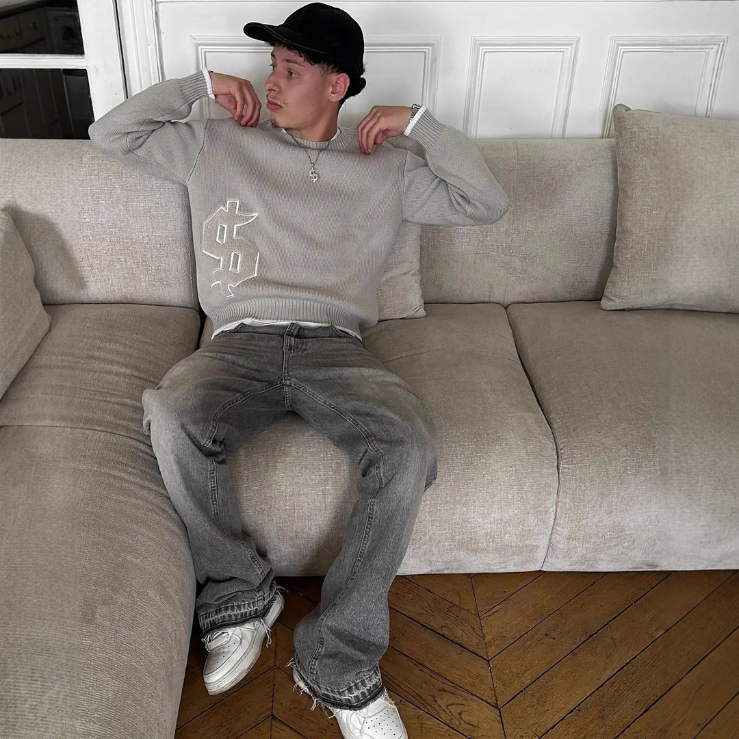 Embroidered crew neck sweater for men