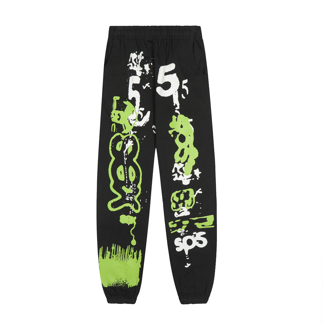 Sp5der patterned beaded 555555 hoodie and trousers