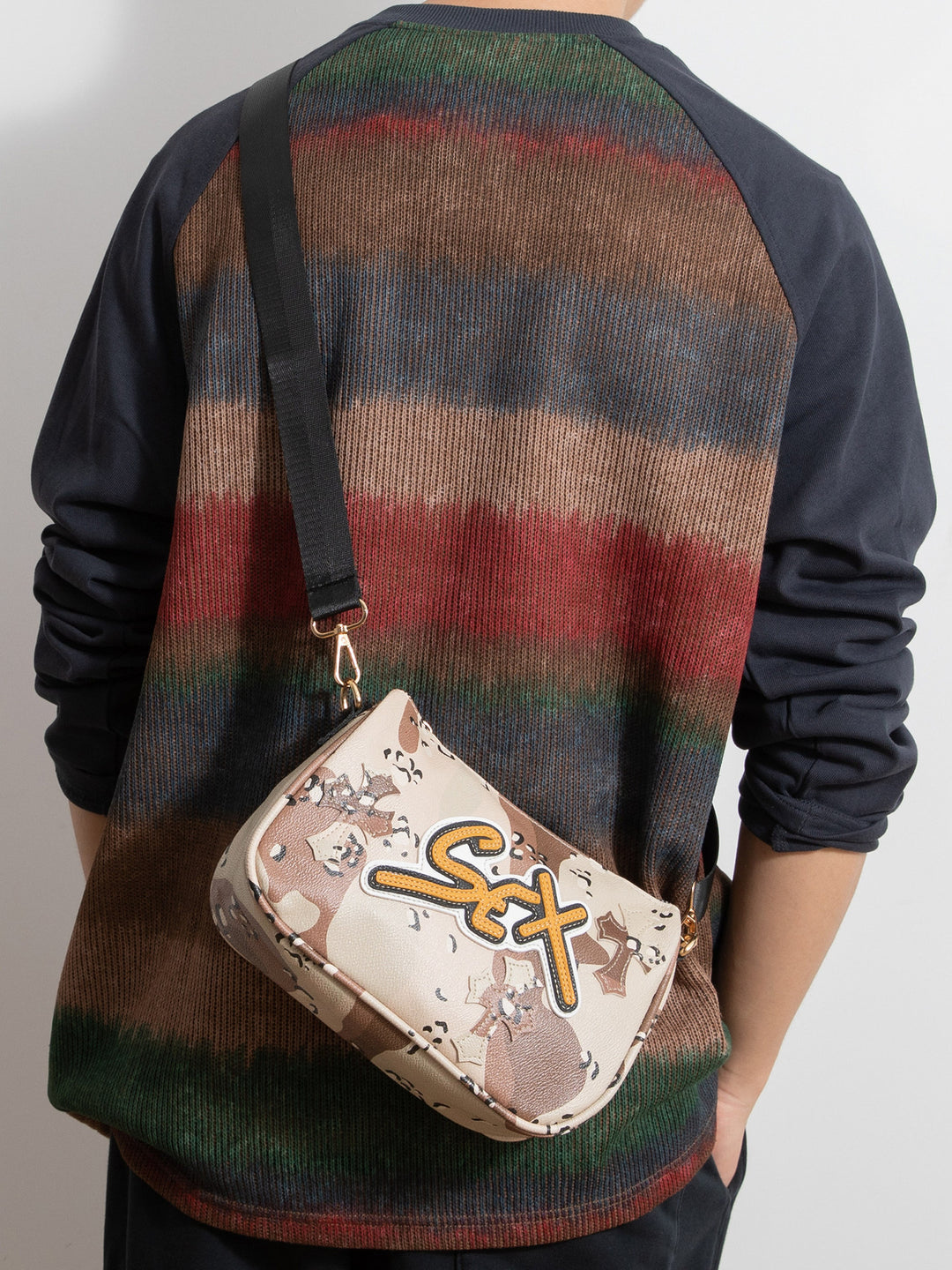 Chrome Hearts cross camouflage PU leather crossbody bag