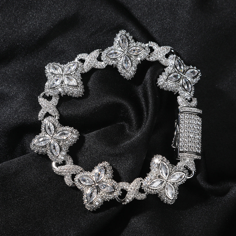 Hip-hop zircon colored infinite four-leaf clover bracelet