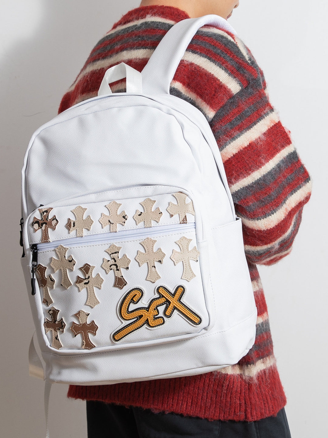 Chrome Hearts Cross PU Leather Student Backpack