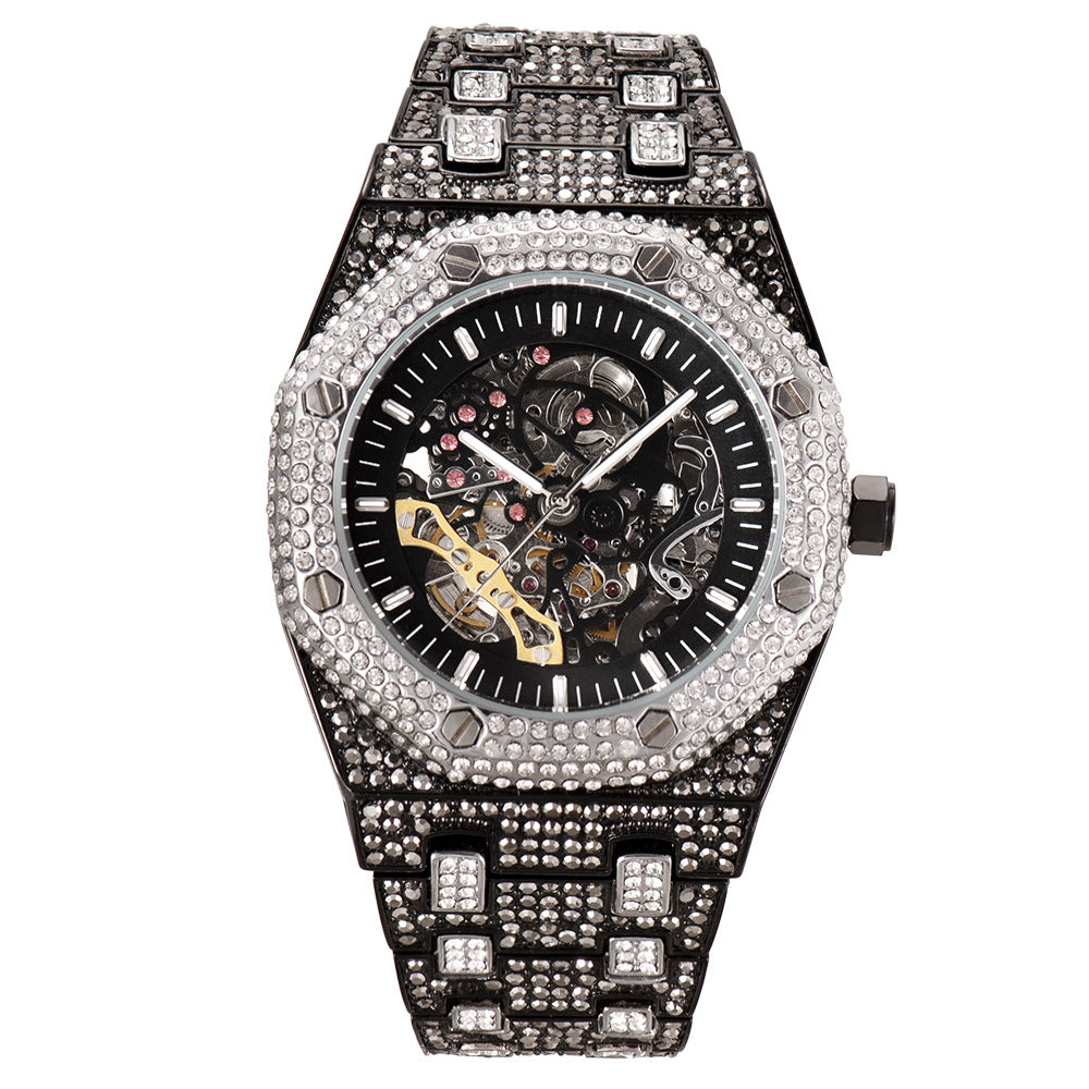 Fully Diamond Skeleton Mechanical Waterproof Luminous Watch