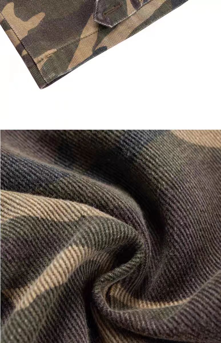 Patchwork distressed camouflage jeans