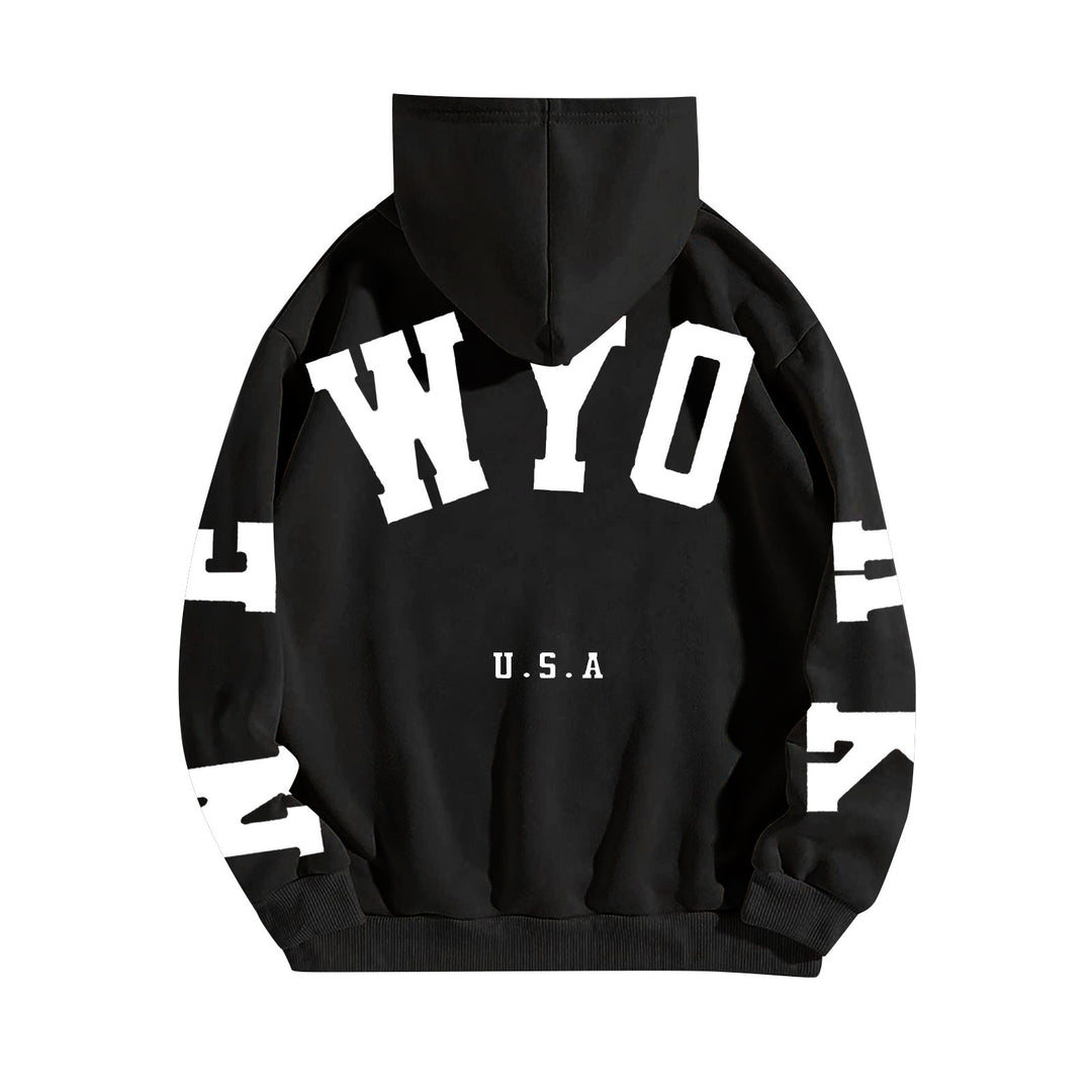 wyo newyork letter print hoodie, loose fit, oversized hoodie