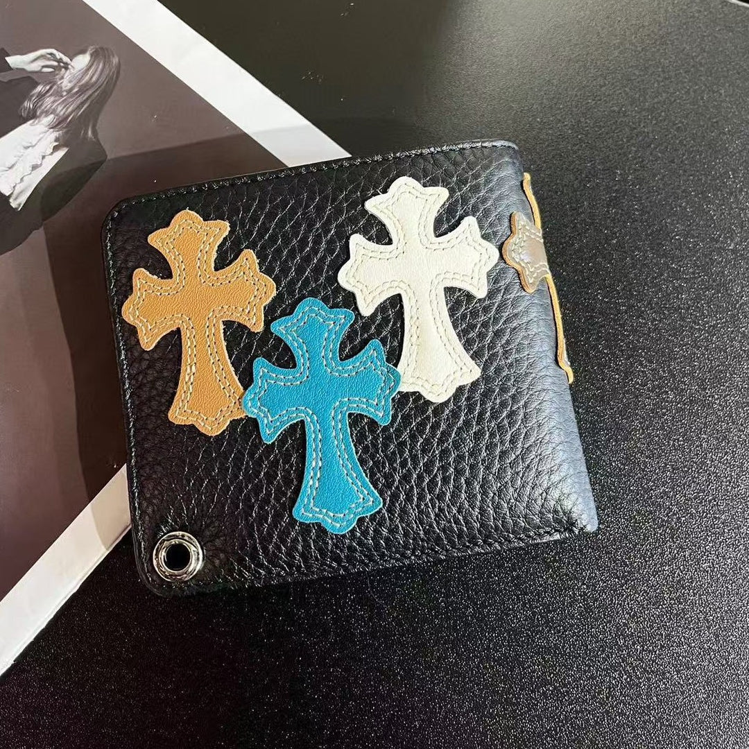 Chrome Hearts Leather Colorful Cross Patch Wallet