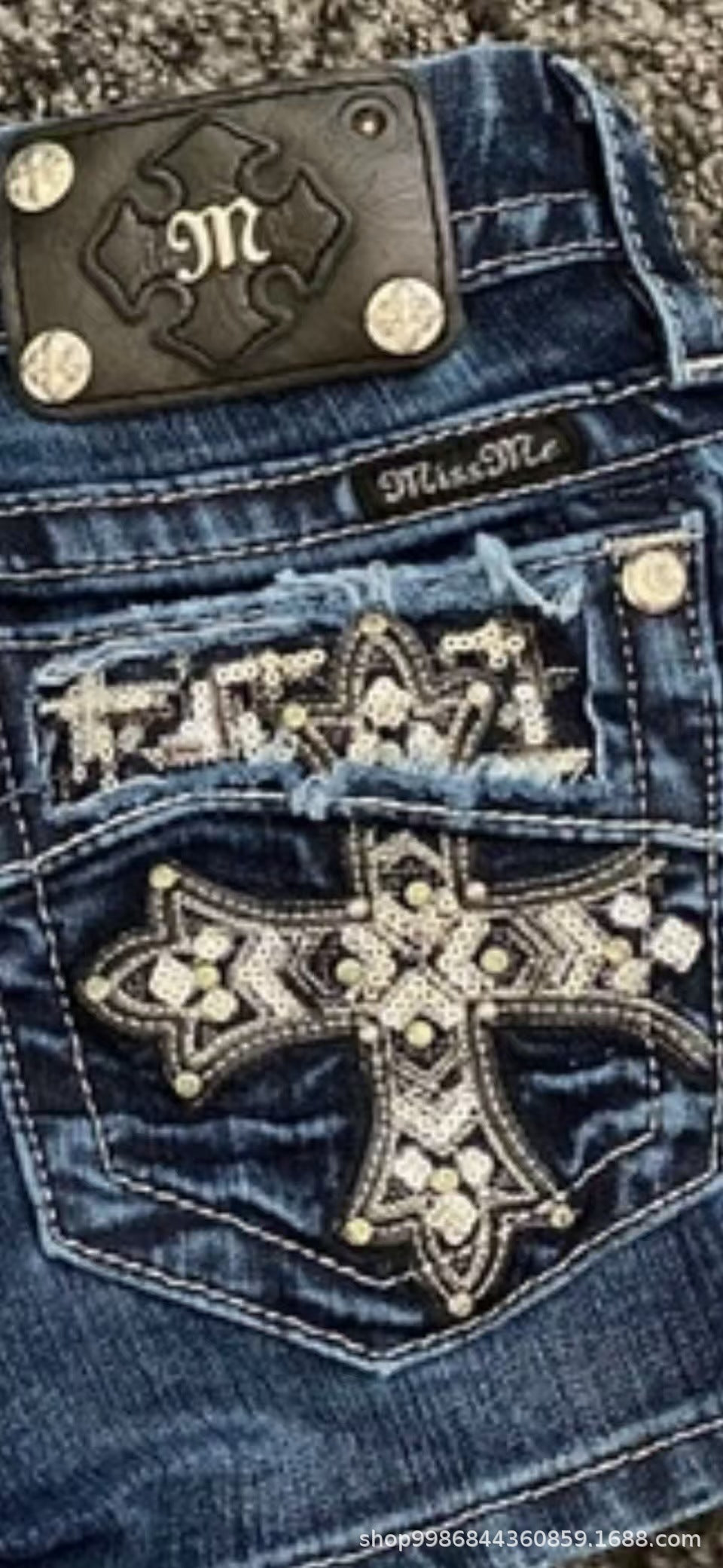 Rhinestone cross pattern embroidered versatile shorts