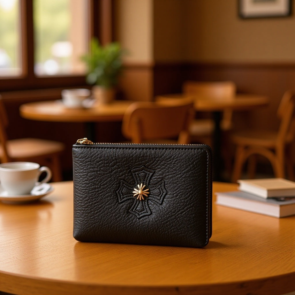 Chrome Hearts top-grain leather cross coin purse