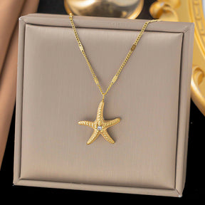 starfish shell necklace double-layer gold necklace