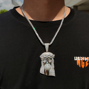 Micro Paved Zircon Jesus Head Hip Hop Men's Pendant Necklace