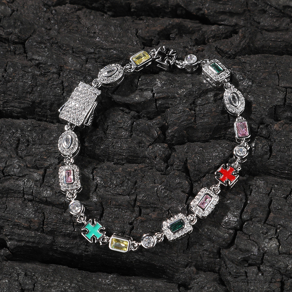 6mm diamond-encrusted colored gemstone bracelet