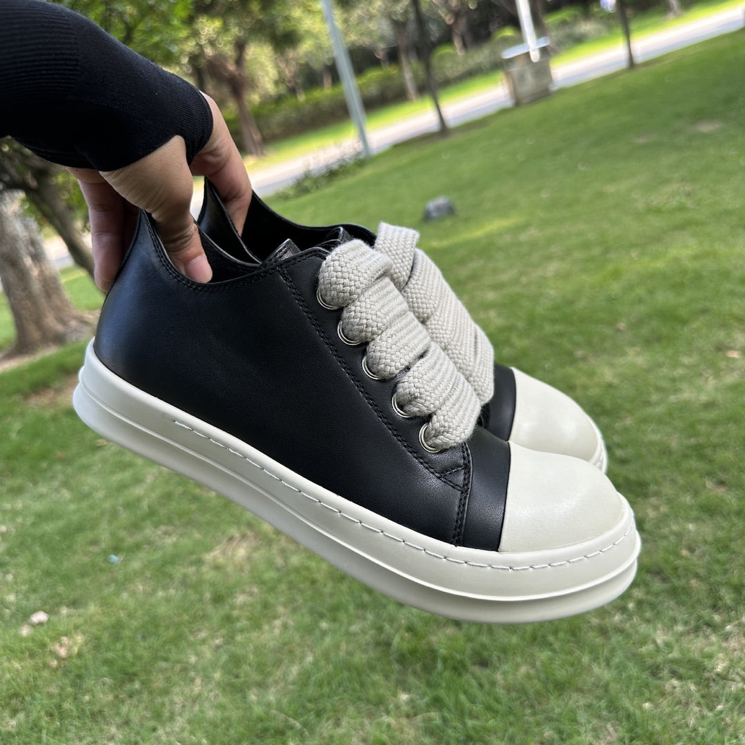 Genuine Leather Low-Top Skate Shoes with Wide Laces