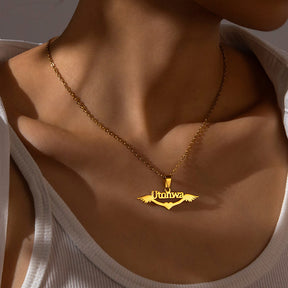 Personalized name necklace wings love pendant clavicle chain