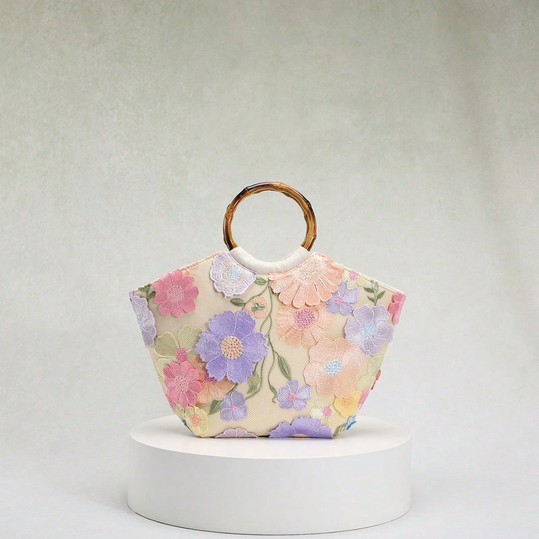 Embroidered Appliqué Sequins and Flowers Vacation Style Handbag