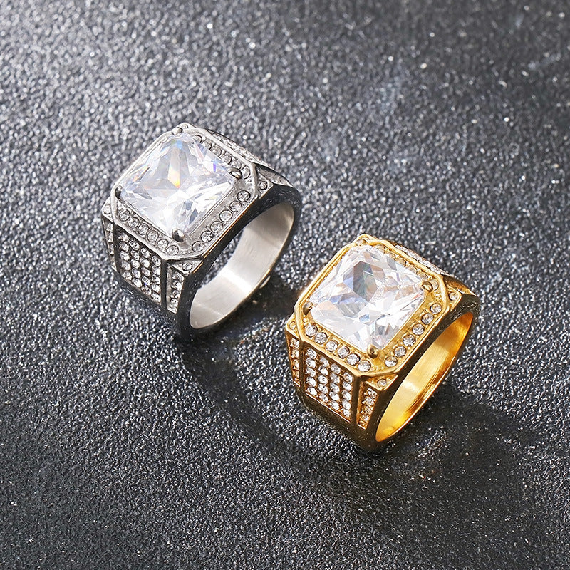 Bold diamond-encrusted titanium steel ring