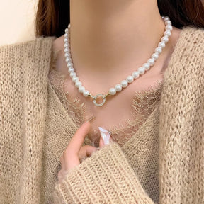 day collar large pearl inlaid zircon necklace