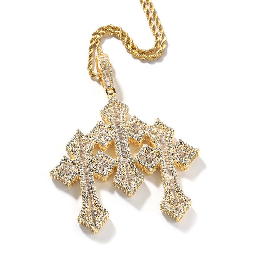 Retro Cross Square Zircon Inlay Necklace