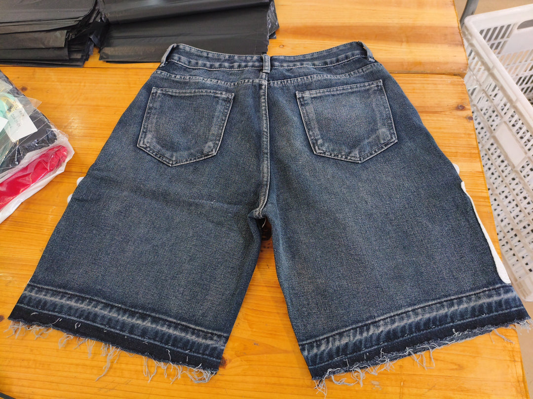 Y2K Embroidered Bone Casual Pants Loose Denim Shorts