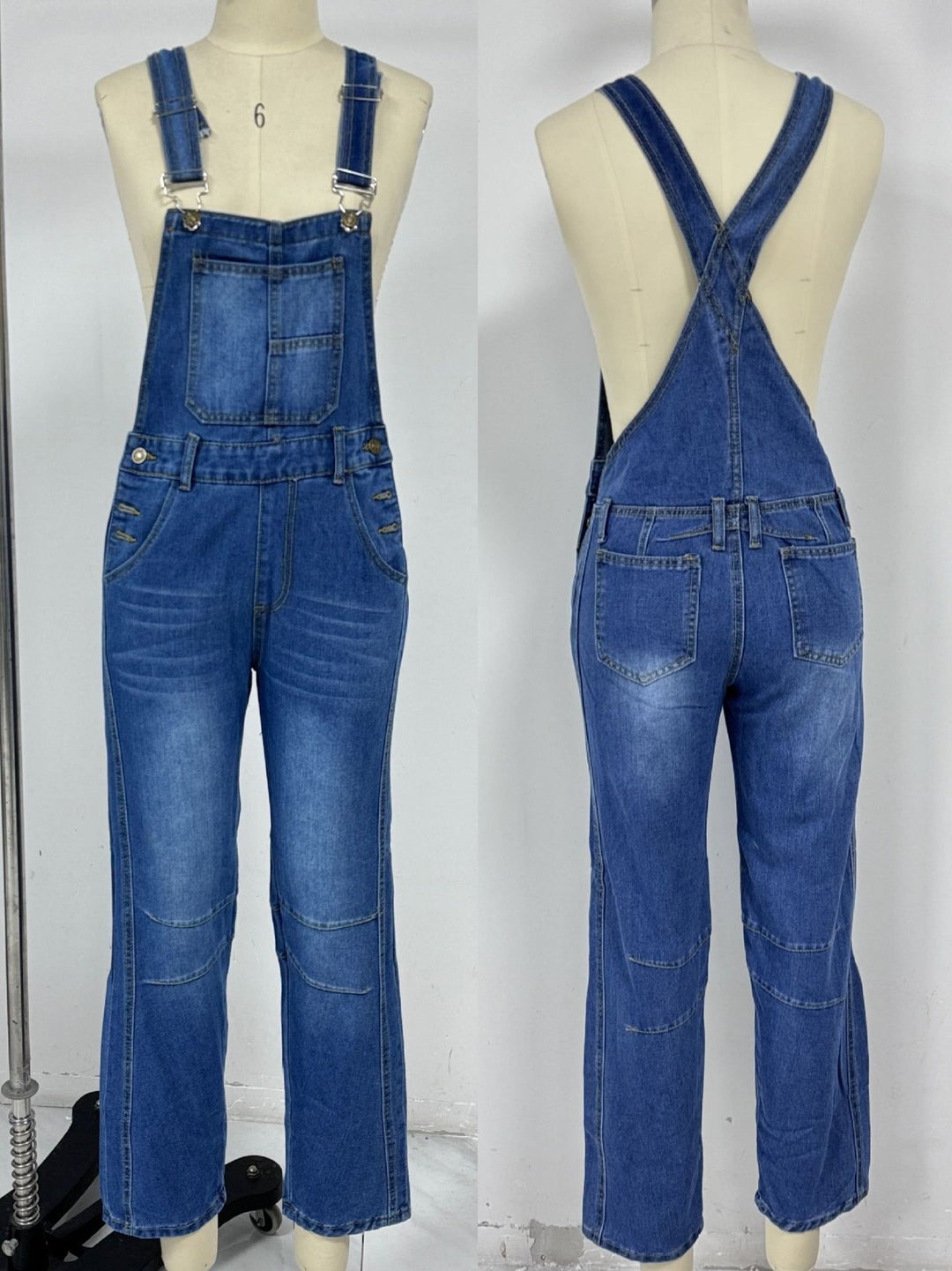 Washed Vintage, Loose-Fit, Straight-Leg Cargo Denim Overalls