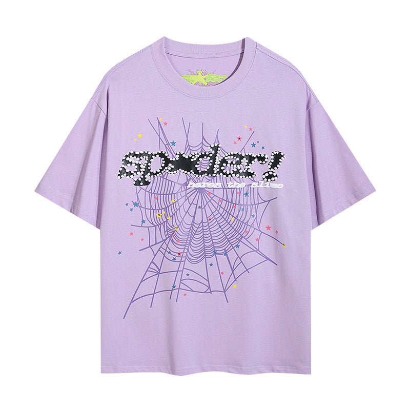 Sp5der foam letter 555 spider web print short-sleeved T-shirt