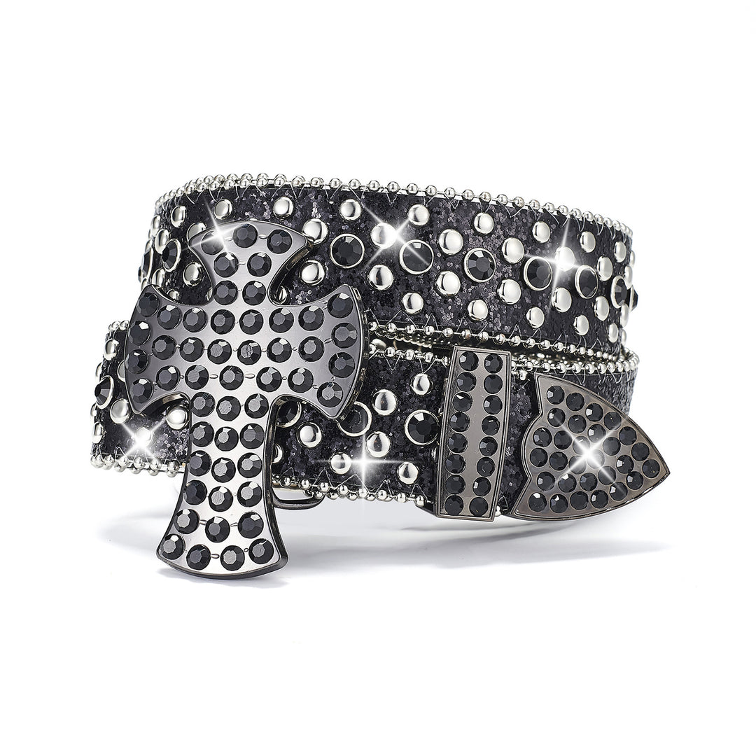 Punk belt with rhinestones and sequins, rock and roll fashion belt