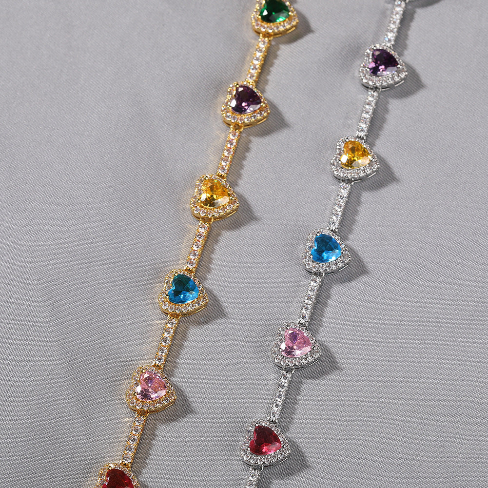 Hip-hop colorful heart-shaped adjustable bracelet and necklace