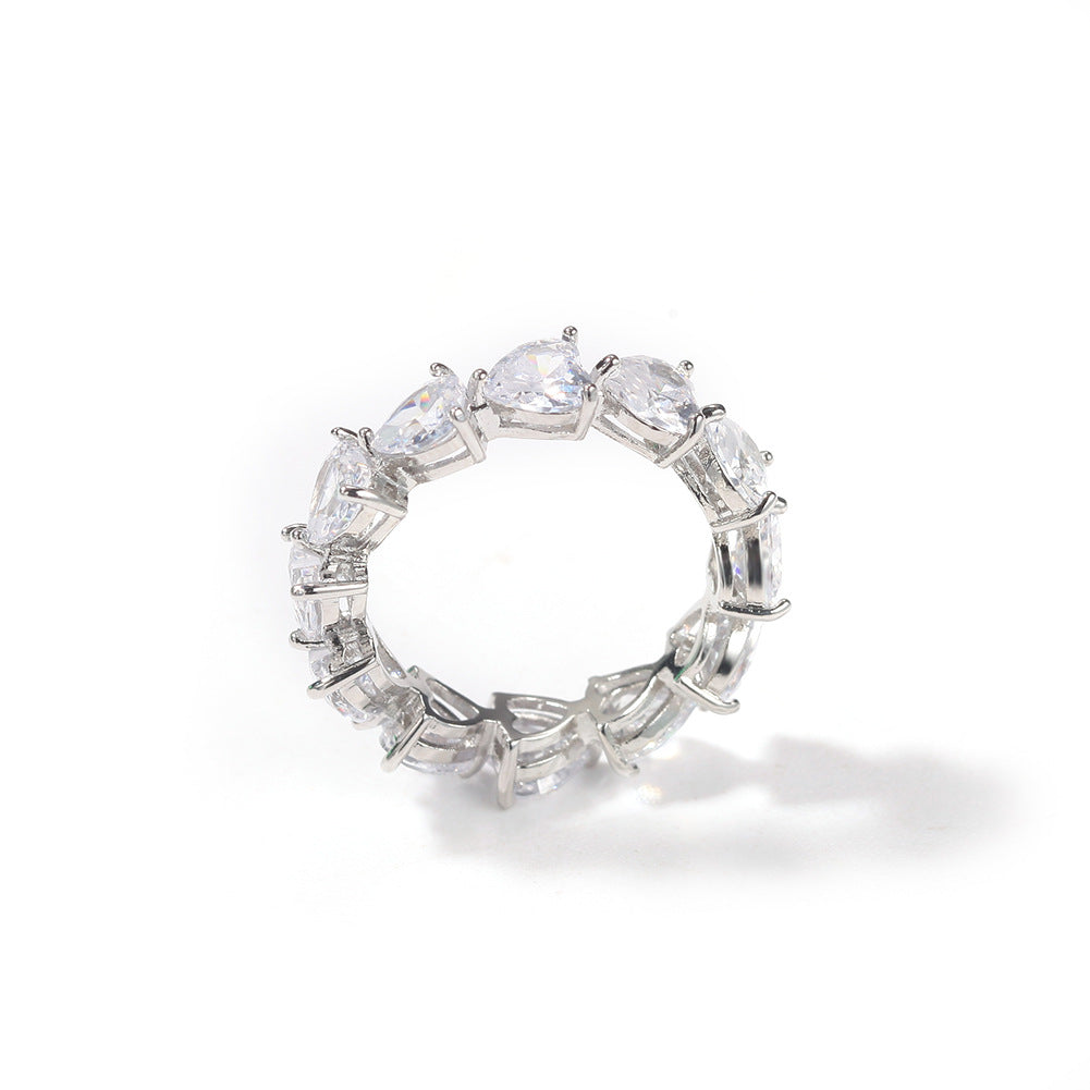 Hip-hop single-row heart-shaped zircon rings