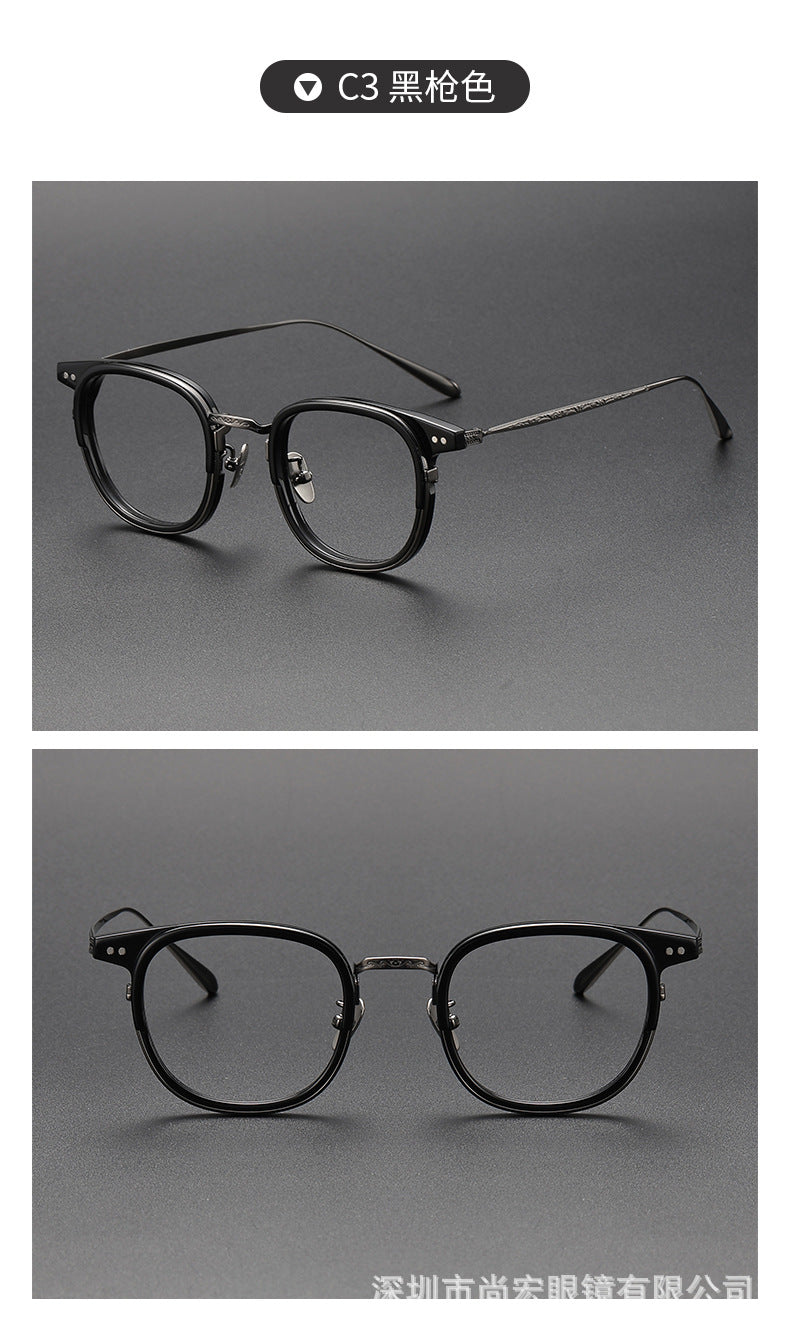 Retro and artistic carved pure titanium glasses for smaller faces