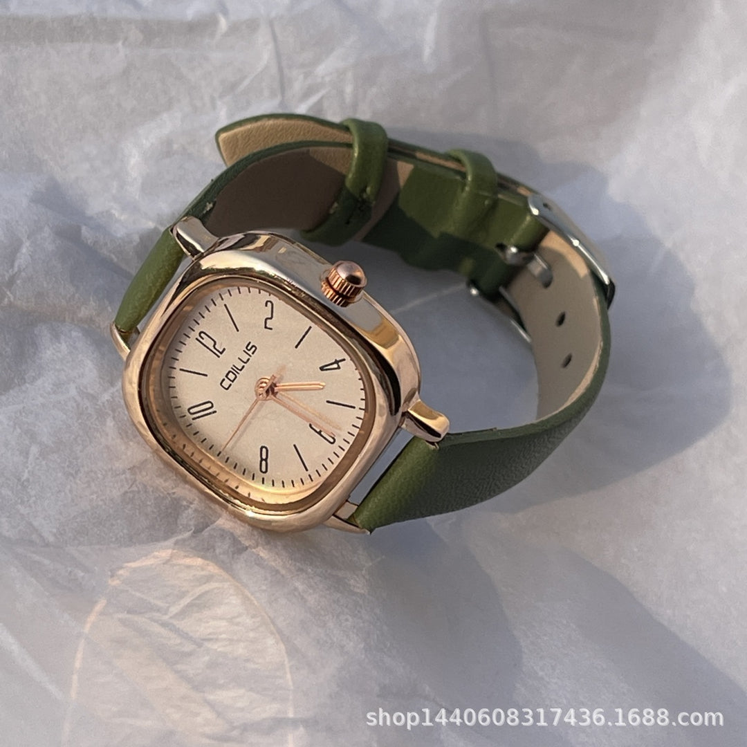 Retro British-Style Leather-Strap Watch for Students