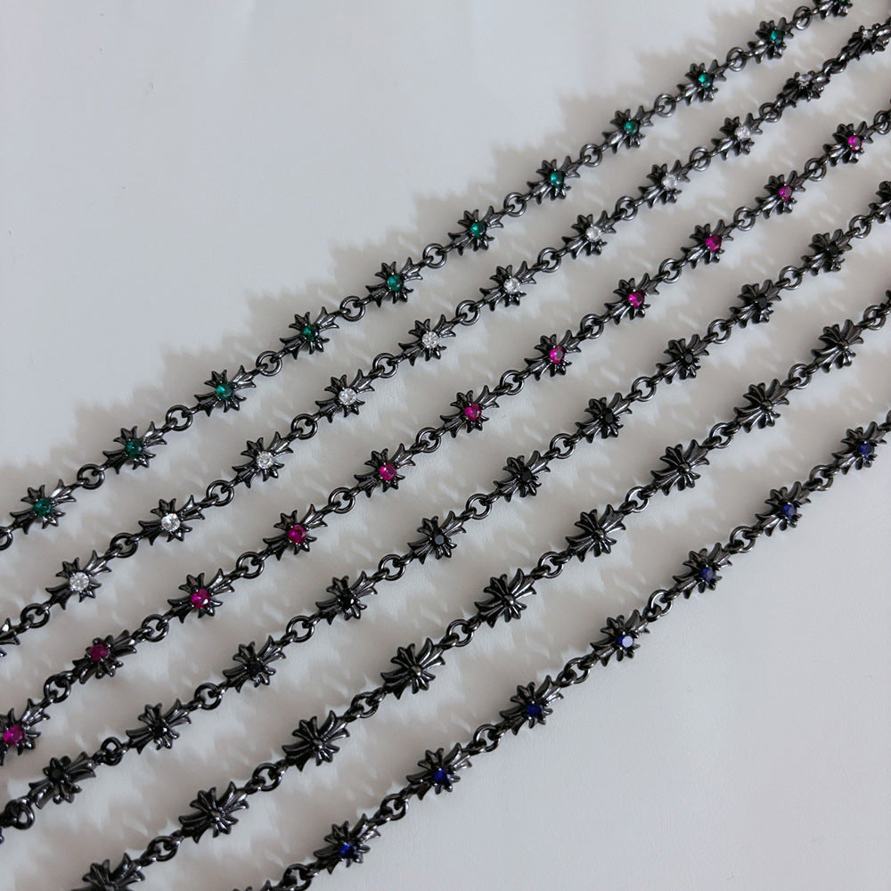 Chrome Hearts Black Gun finished Cross with Diamond inlaid Bracelet