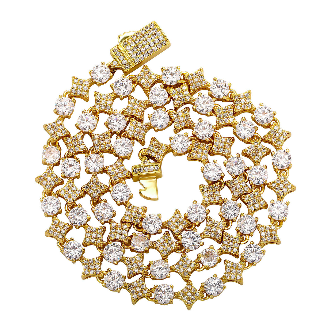 4mm Tennis Chain, 6mm Copper-Set Zircon Star & Sunburst Bracelet