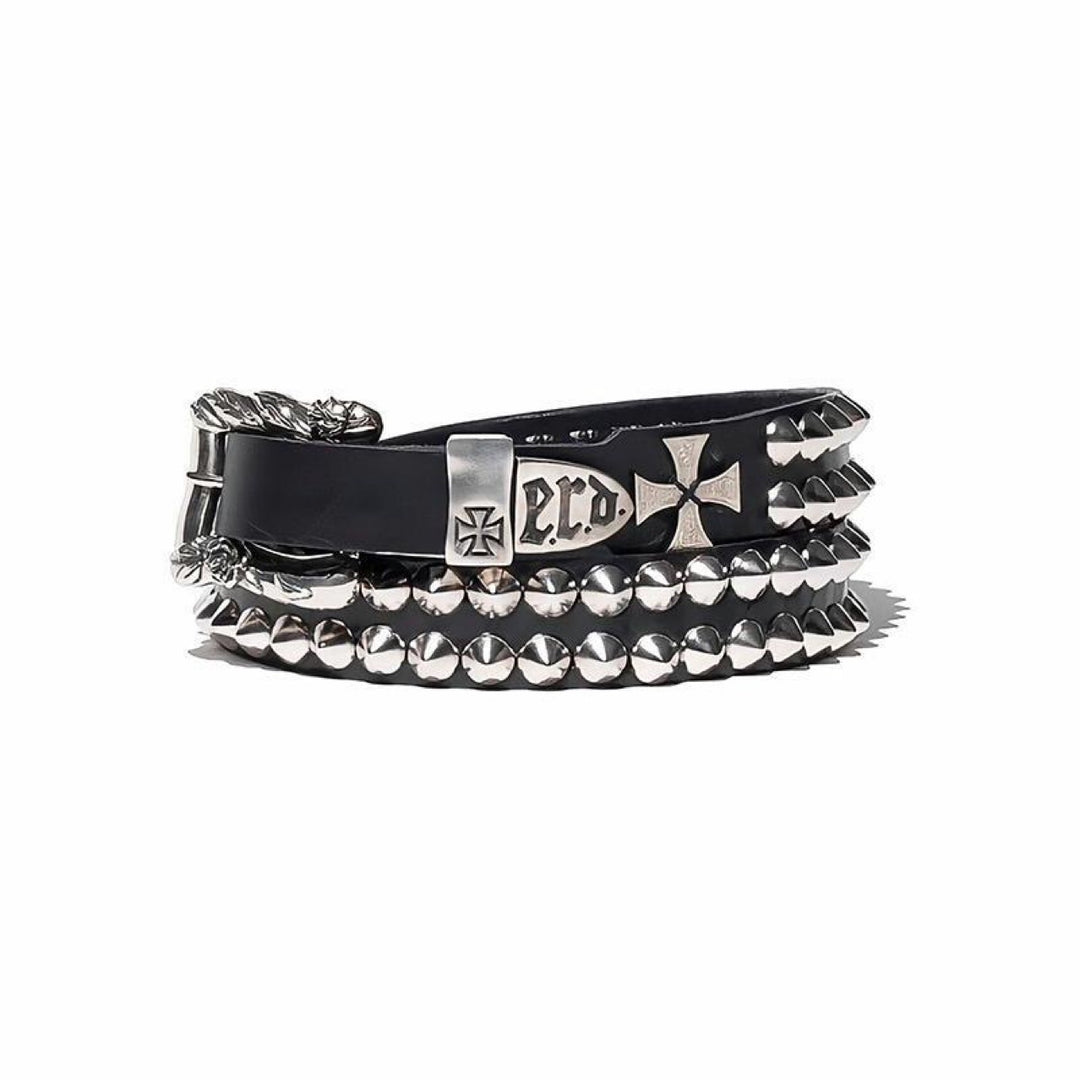 Double-Studded Cross Leather Belt