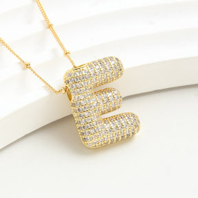 Bubble Initial Necklace 14k Gold Plated Cubic Zirconia