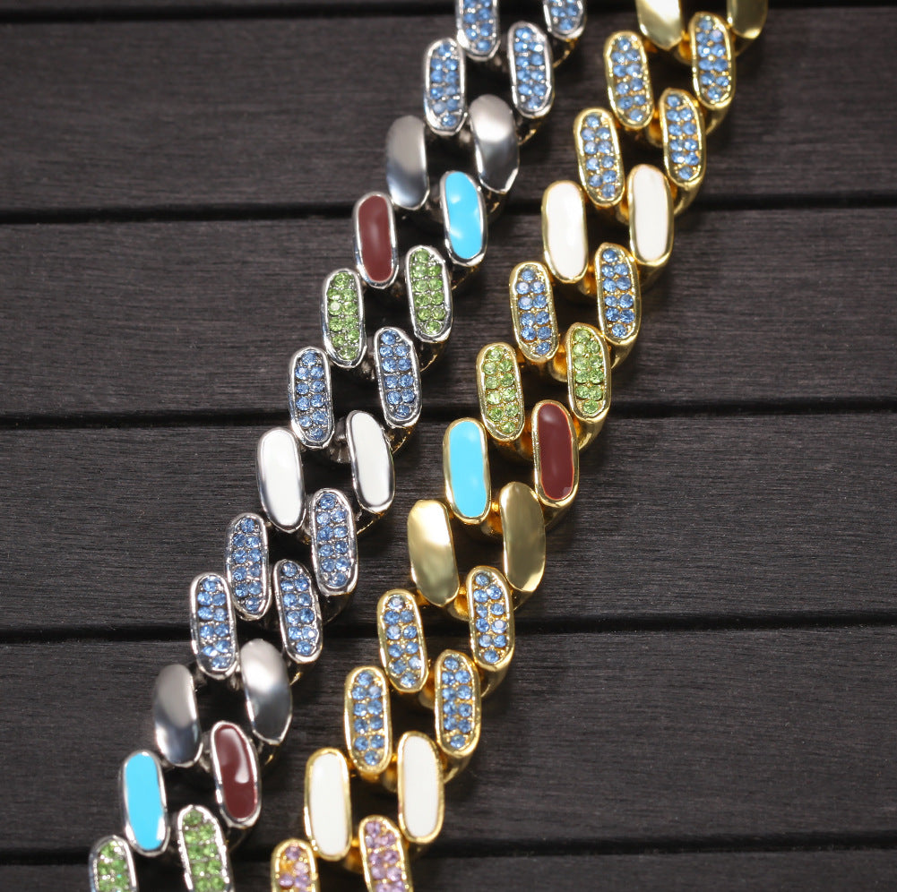 Hip-hop oil-splashed alloy colorful Cuban bracelet