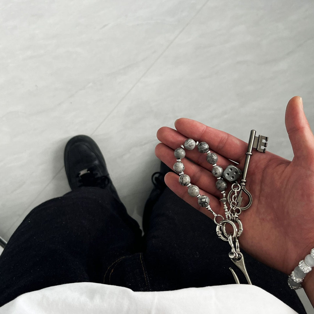 Vintage Distressed Beaded Keychain Pendant