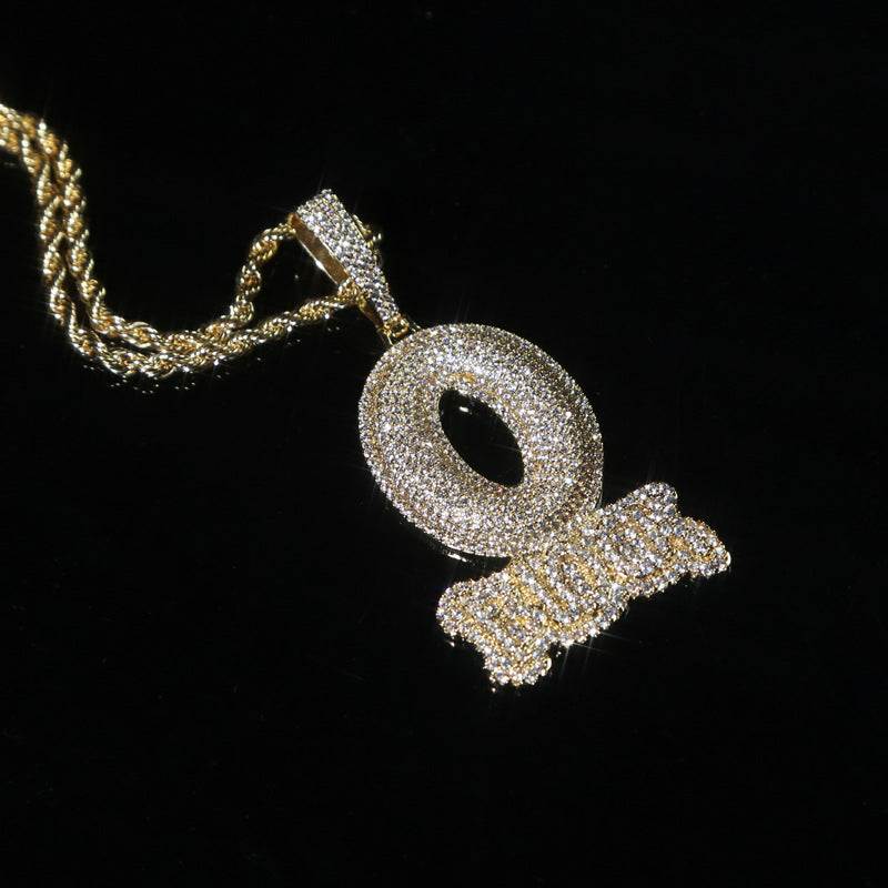 Hip-hop zircon-encrusted O BLOCK letter pendant