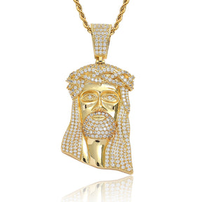 Micro Paved Zircon Jesus Head Hip Hop Men's Pendant Necklace