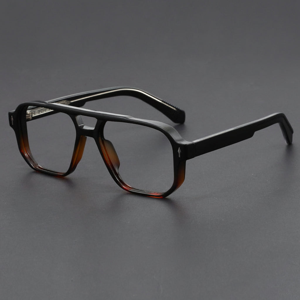 Square double-bridge plano glasses