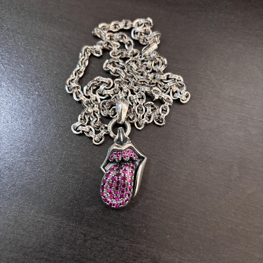 Chrome Hearts diamond-encrusted tongue pendant