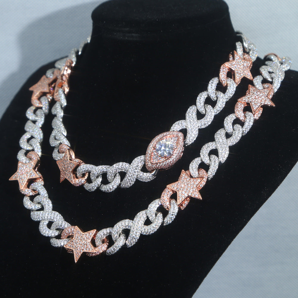 Hip-hop figure-eight Cuban chain two-tone star and eye pendant