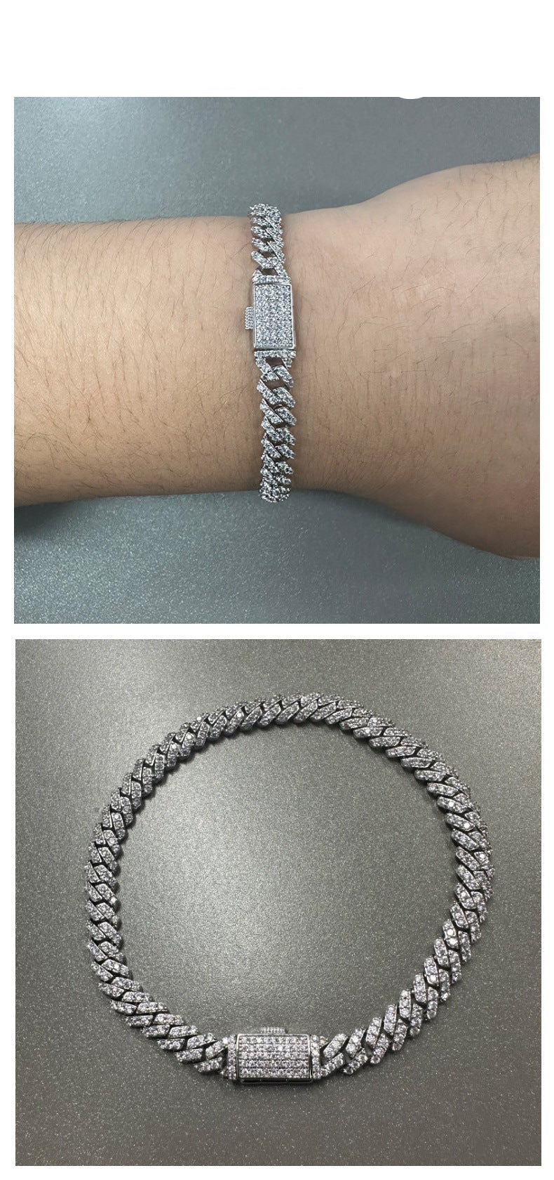 6mm Rhombus-Link Cuban Bracelet with Diamond Accents