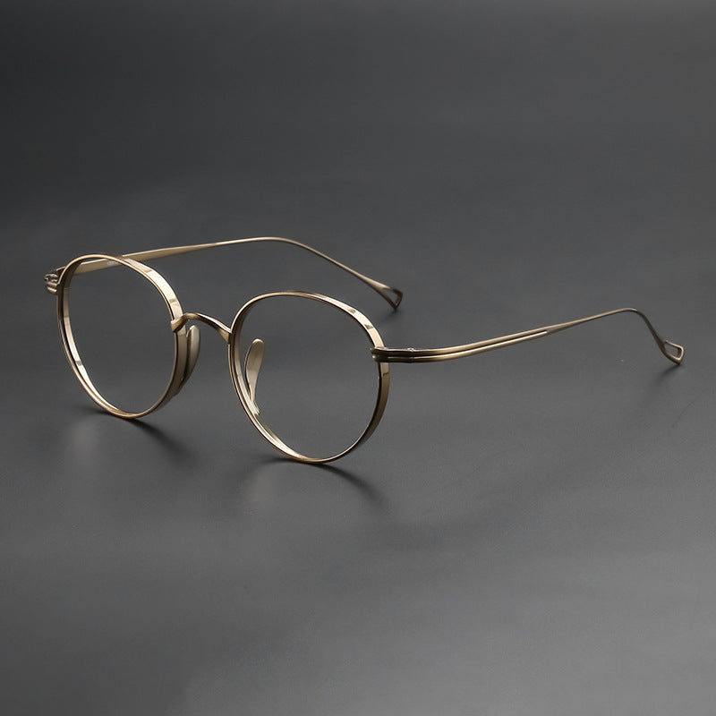 Oval pure titanium wide rim retro glasses frame
