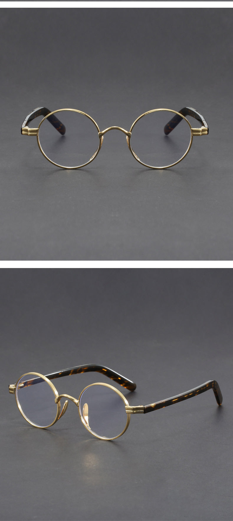 Small round gold-rimmed eyeglasses