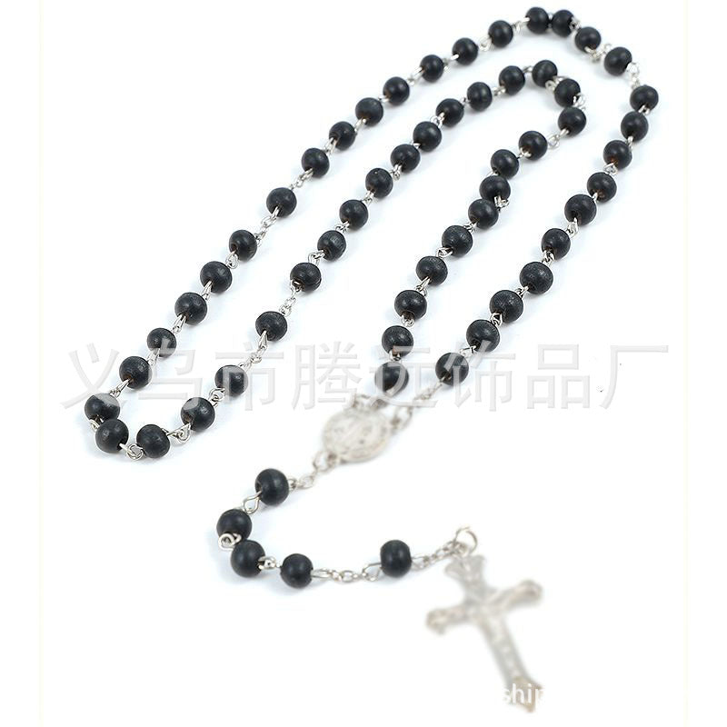 rosary necklace black wooden beads necklace