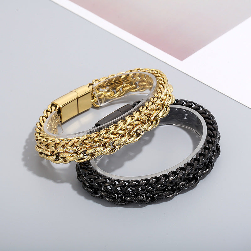 Punk Rock Minimalist Fashion Stainless Steel Double-Layer Bracelet