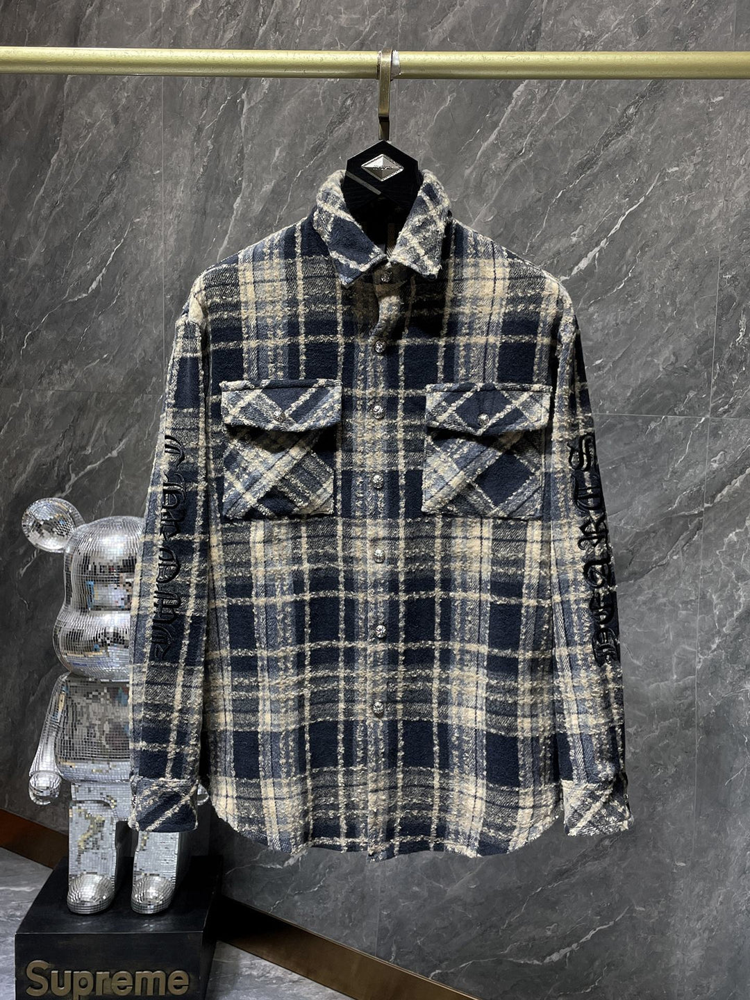 Chrome Hearts Plaid Shirt with Embroidered Sanskrit Applique Cross