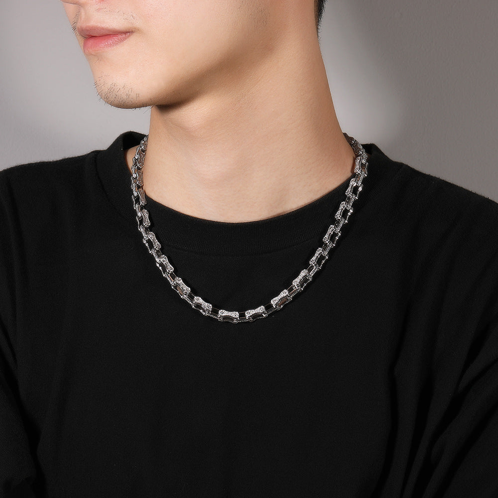 Hip Hop Rhinestone 5mm Bicycle Chain Necklace